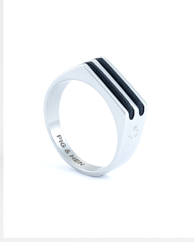 Anillo Signet 7mm Rope Navy / Silver
