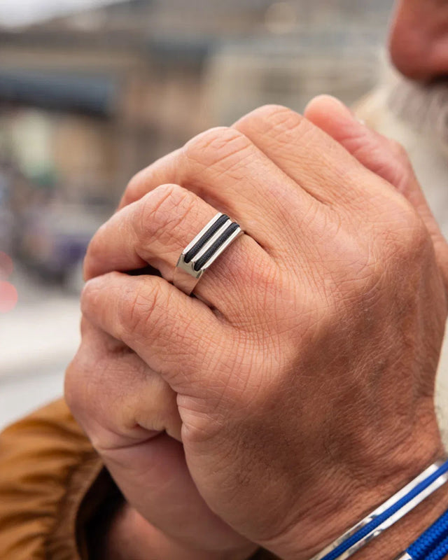 Anillo Signet 7mm Rope Navy / Silver