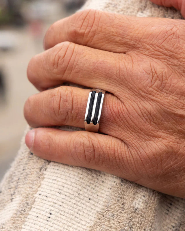 Anillo Signet 7mm Rope Navy / Silver